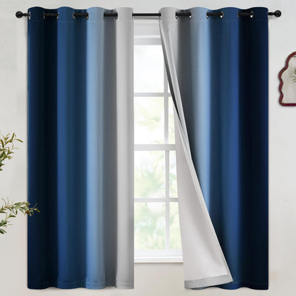 SimpleHome Ombre Black to Grey White Curtains for Living Room 52Wx84L