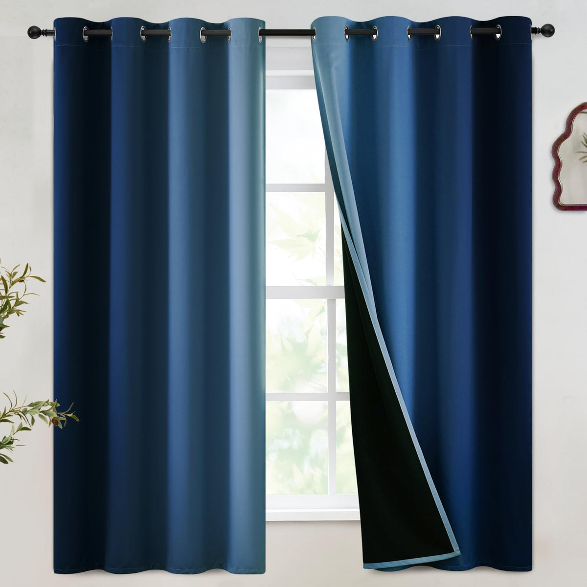SimpleHome Ombre Black to Grey White Curtains for Living Room 52Wx84L