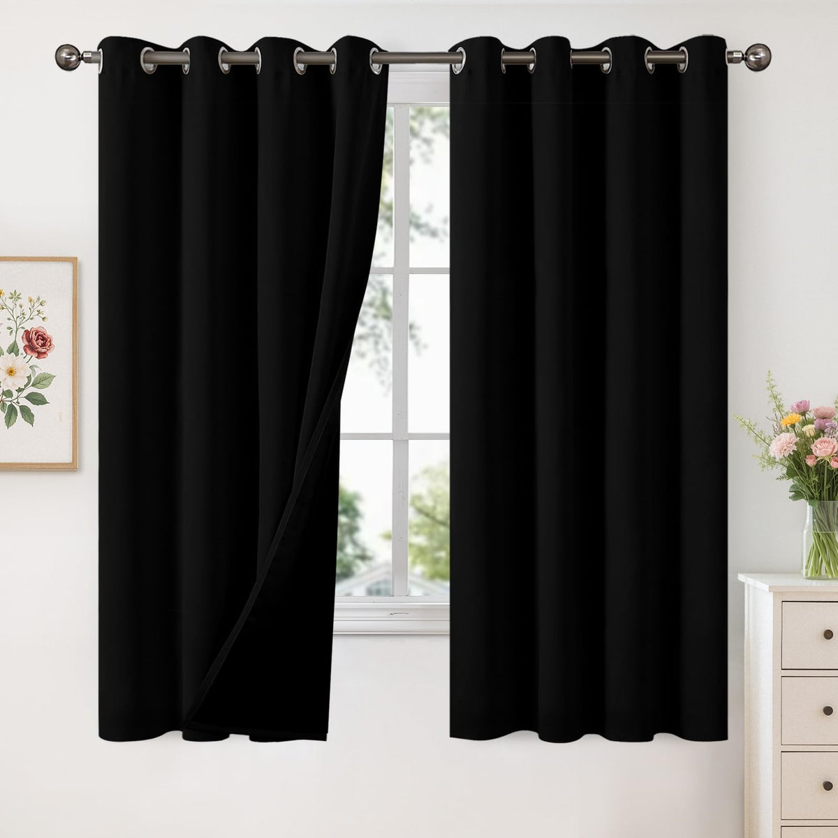 YoungsTex Black Blackout Curtains for Bedroom, Thermal Drapes Heat Blocking