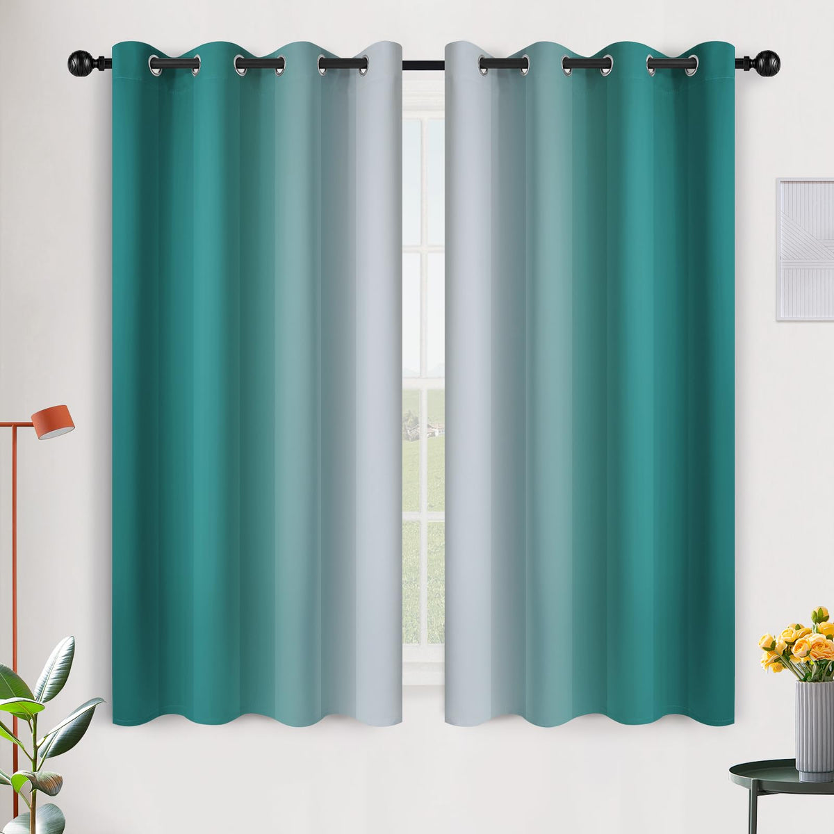 SimpleHome Ombre Black to Grey White Curtains for Living Room 52Wx84L
