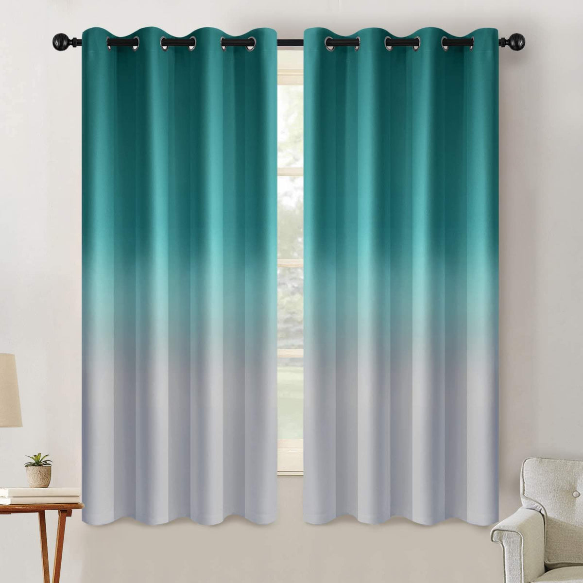 SimpleHome Ombre Black to Grey White Curtains for Living Room 52Wx84L
