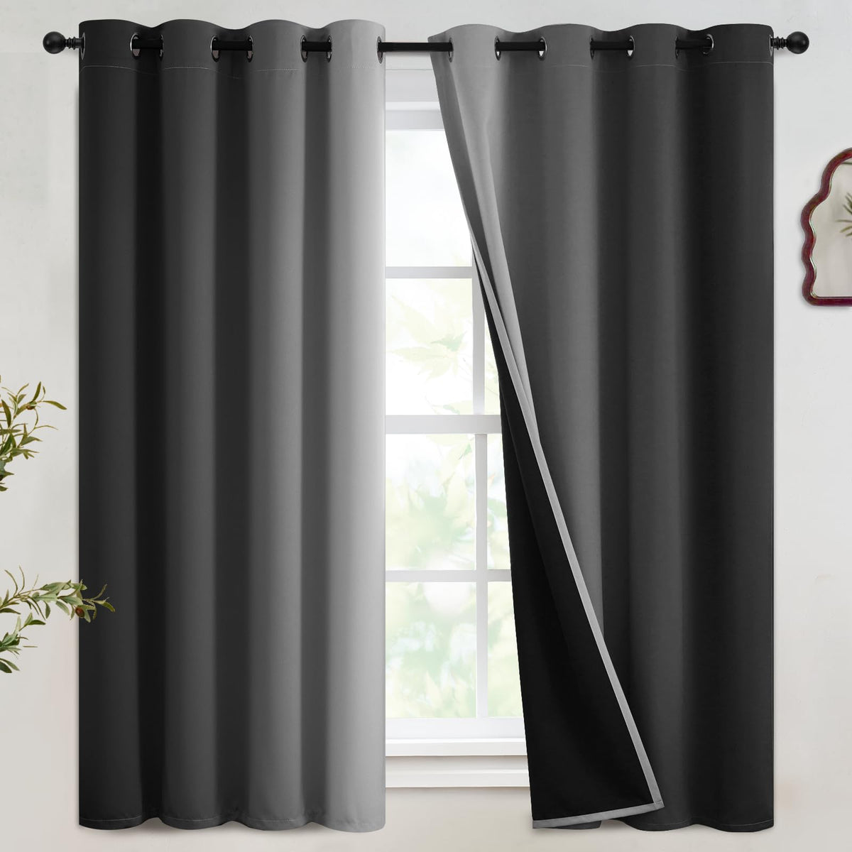 SimpleHome Ombre Black to Grey White Curtains for Living Room 52Wx84L