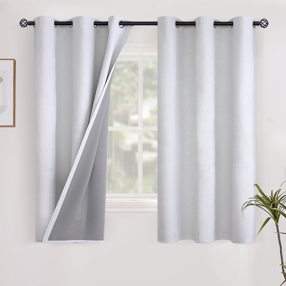 YoungsTex Linen Blackout Curtains 63 Inch Length Bedroom Beige Darkening