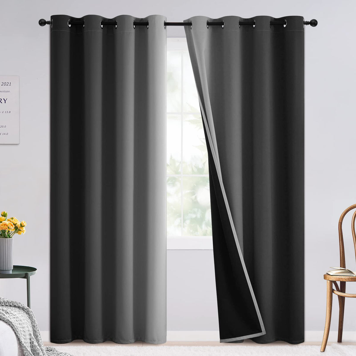 SimpleHome Ombre Black to Grey White Curtains for Living Room 52Wx84L