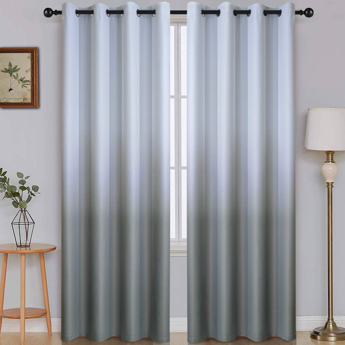 SimpleHome Ombre Black to Grey White Curtains for Living Room 52Wx84L