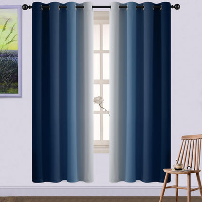 Yakamok Ombre Curtains Blue and Greyish White for Living Room,52Wx84L