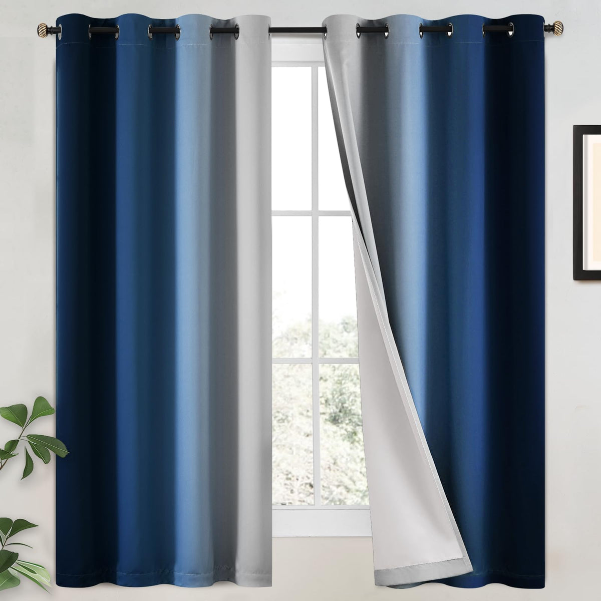 Yakamok Ombre Curtains Blue and Greyish White for Living Room,52Wx84L