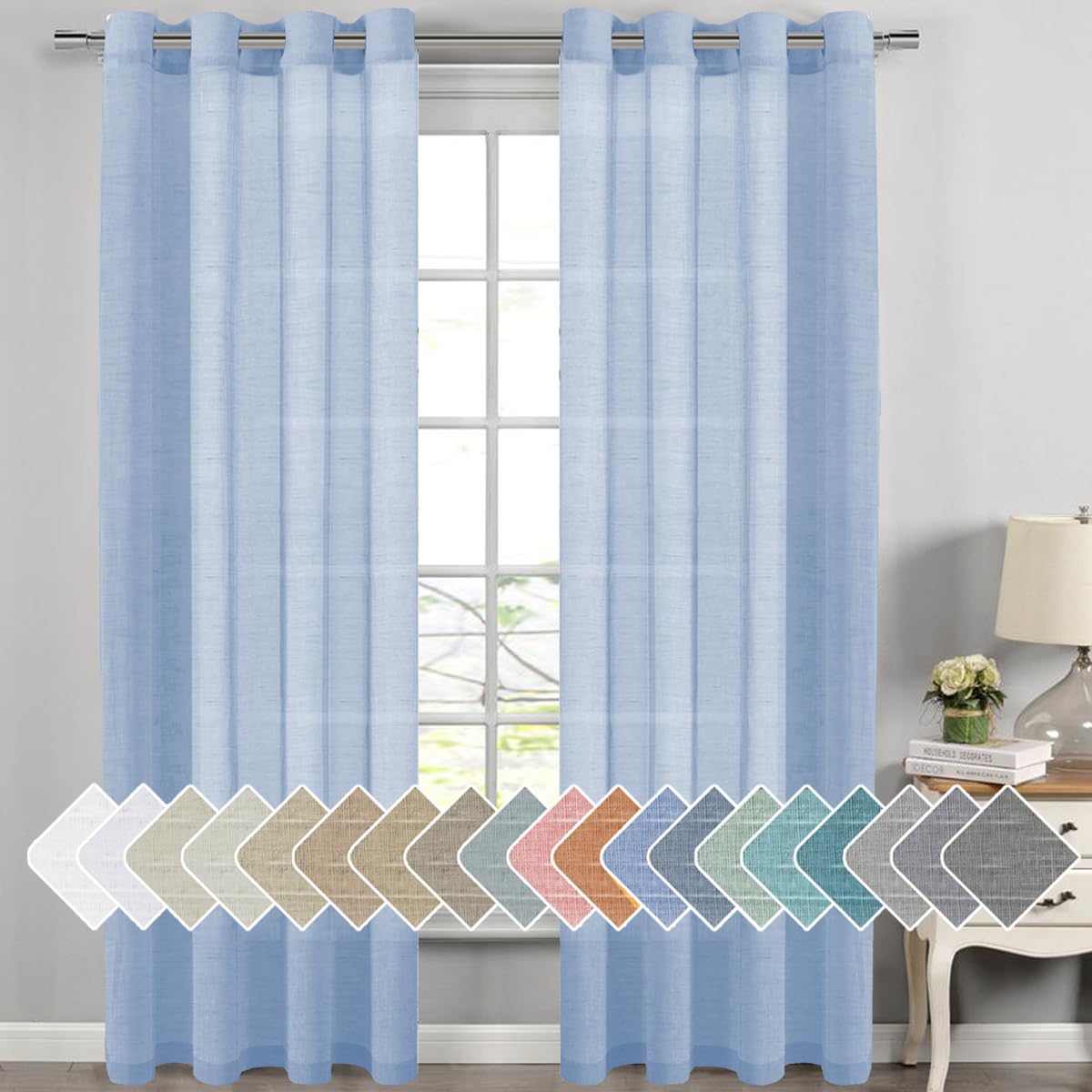 H.VERSAILTEX Natural Linen Sheer Curtains 84" 2 Panels Grommet