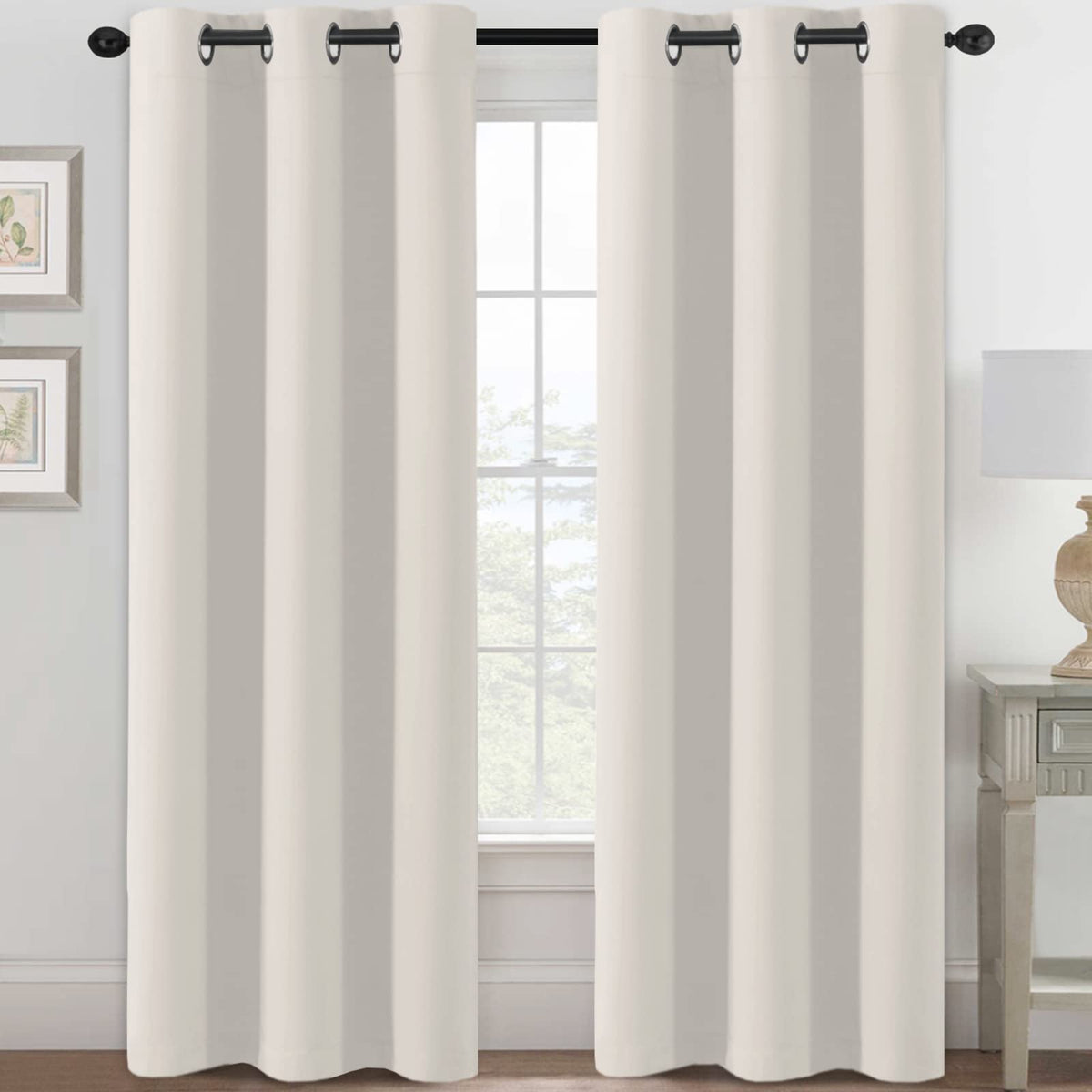 H.VERSAILTEX Blackout Curtains for Bedroom Thermal Insulated Room Darkening Living Room Curtains 63 Inch Long Grommet Privacy Protection Window Curtain Panels/Drapes for Nursery,2 Panels,Ivory/Cream