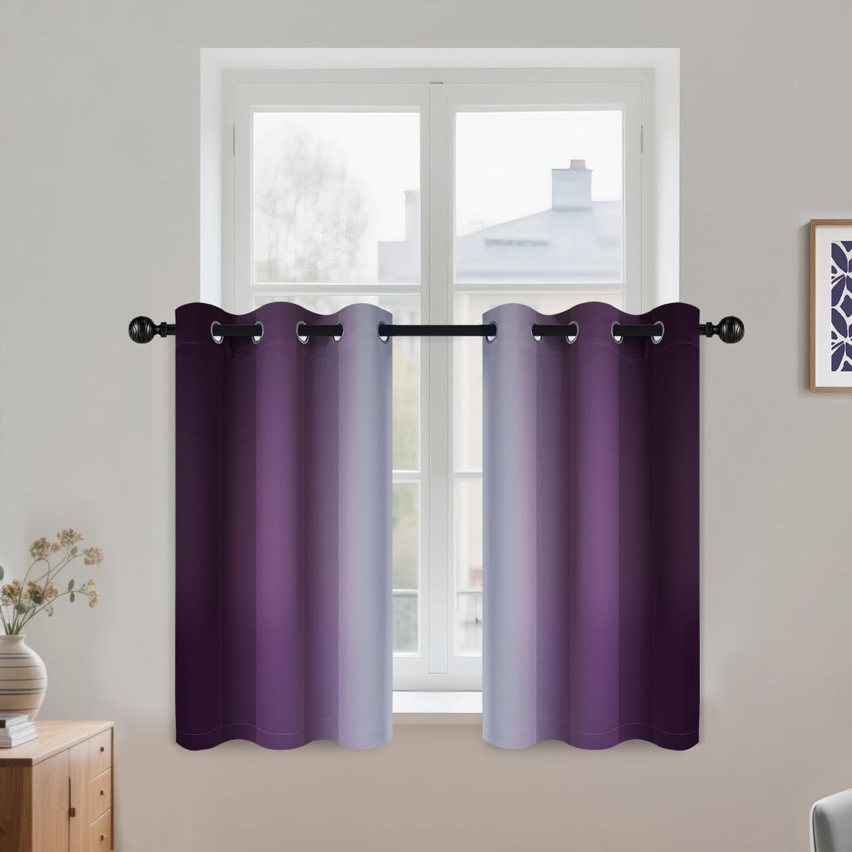 COSVIYA Grommet Room Darkening Ombre Purple Curtains W52xL63 inch