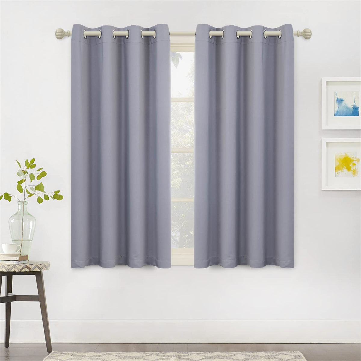 MYSKY HOME Grey Leaf Curtains 63 Inch Length for Bedroom Grommet 2 Panels