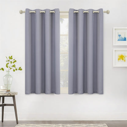 MYSKY HOME Grey Leaf Curtains 63 Inch Length for Bedroom Grommet 2 Panels