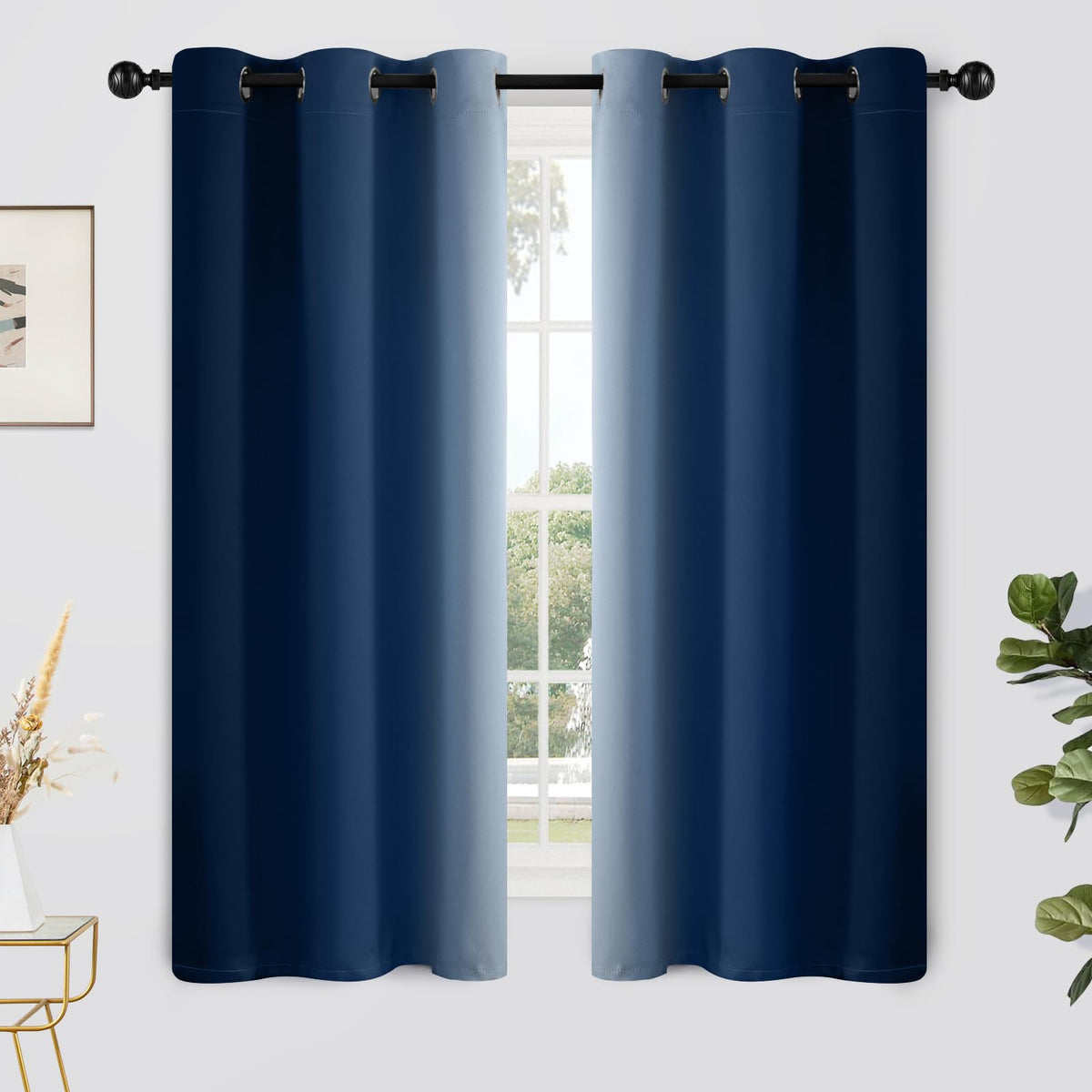 Yakamok Ombre Curtains Blue and Greyish White for Living Room,52Wx84L