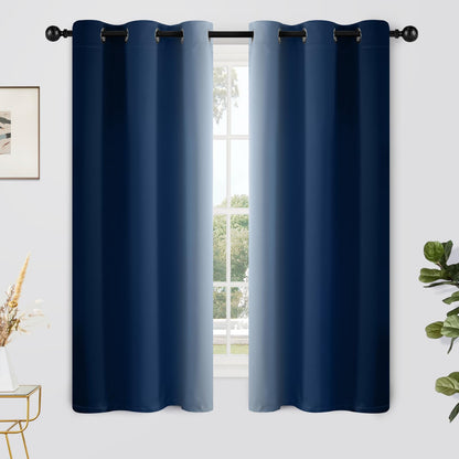 Yakamok Ombre Curtains Blue and Greyish White for Living Room,52Wx84L