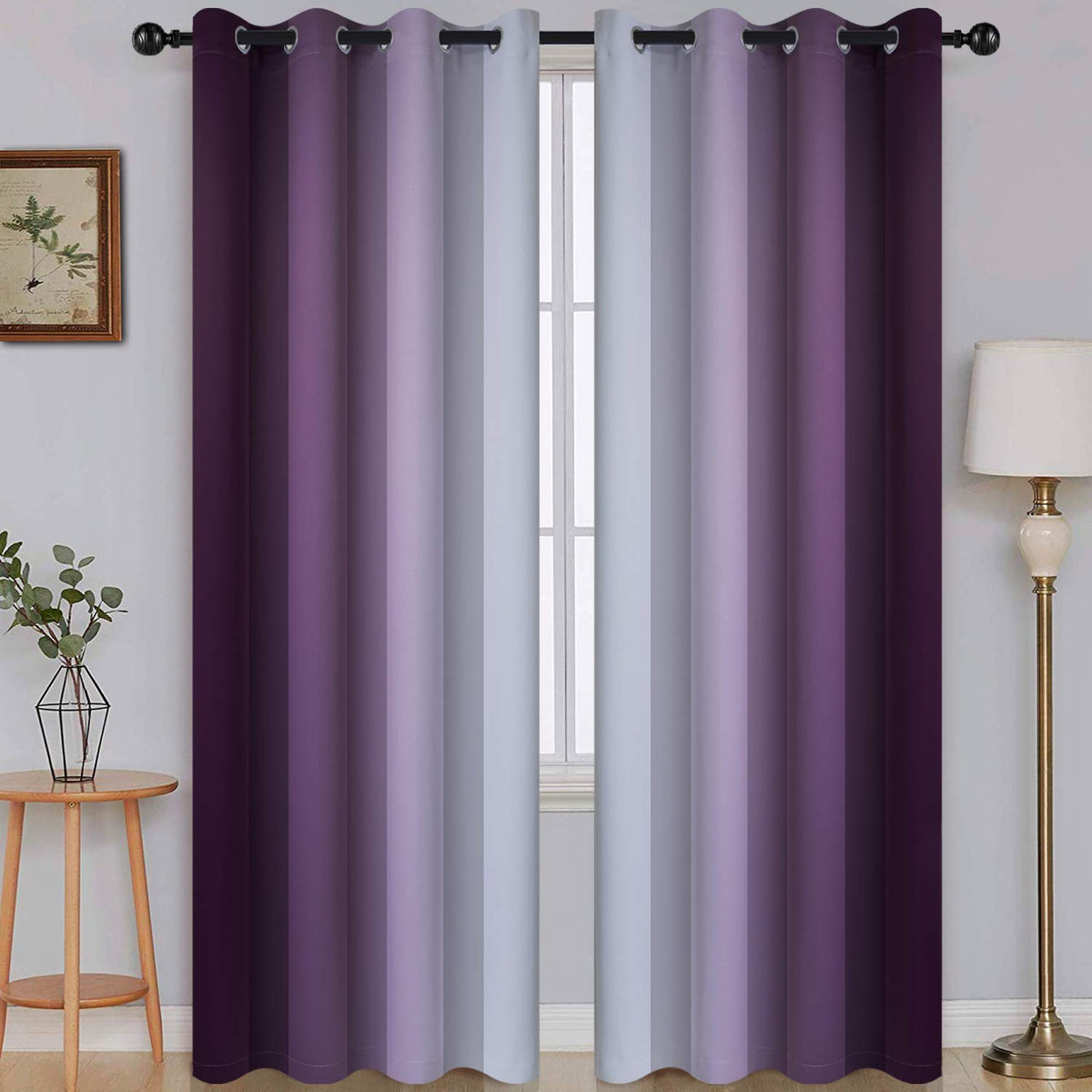 SimpleHome Ombre Black to Grey White Curtains for Living Room 52Wx84L