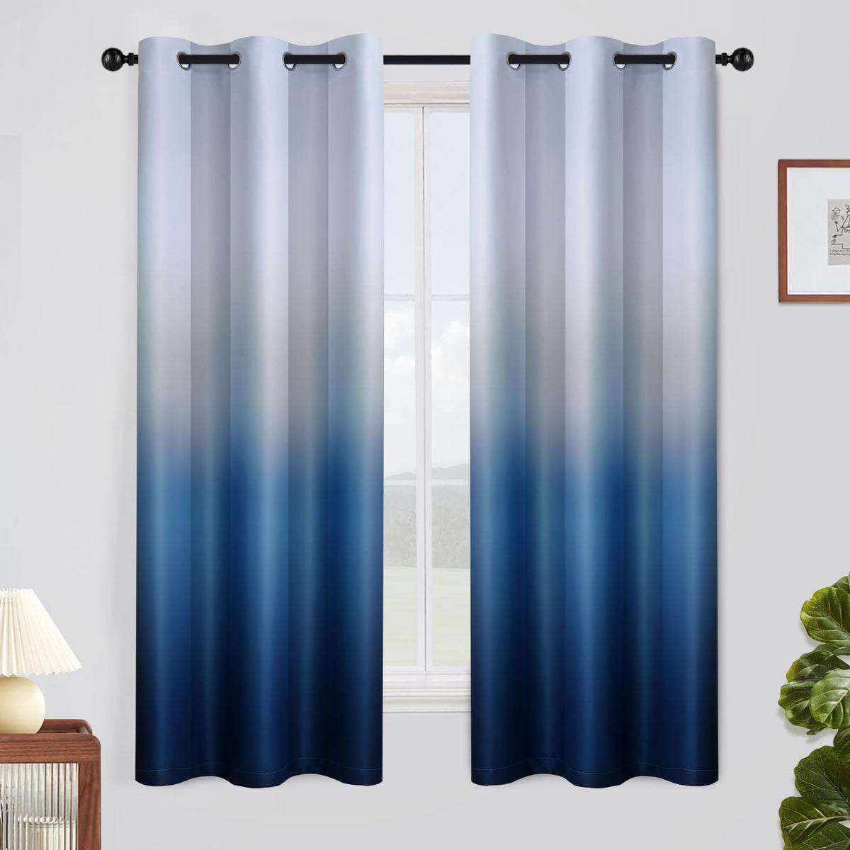 SimpleHome Ombre Black to Grey White Curtains for Living Room 52Wx84L