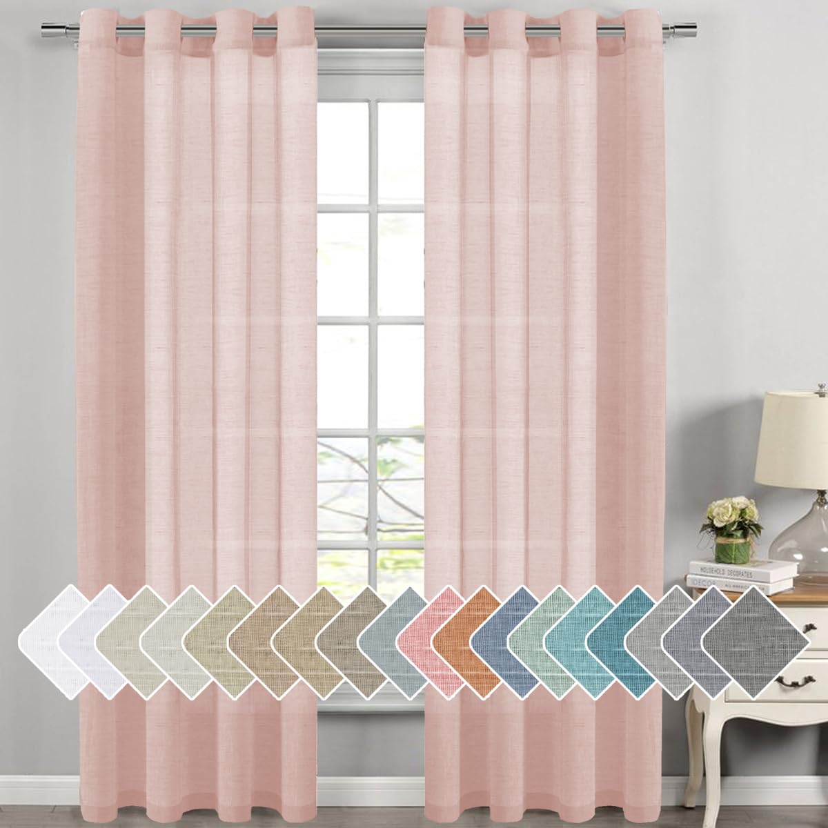 H.VERSAILTEX Natural Linen Sheer Curtains 84" 2 Panels Grommet