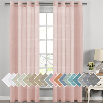 H.VERSAILTEX Natural Linen Sheer Curtains 84" 2 Panels Grommet