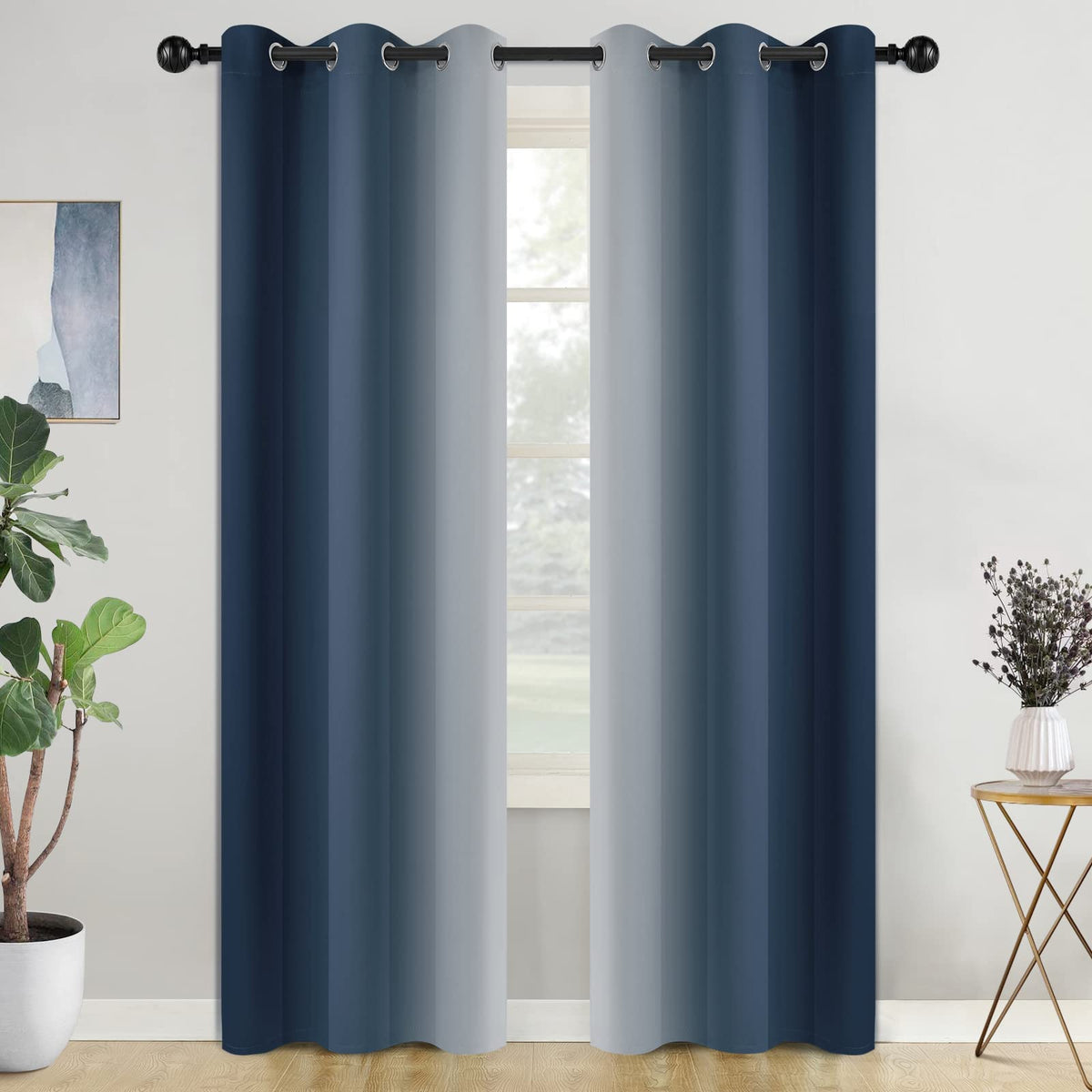 COSVIYA Grommet Room Darkening Ombre Purple Curtains W52xL63 inch