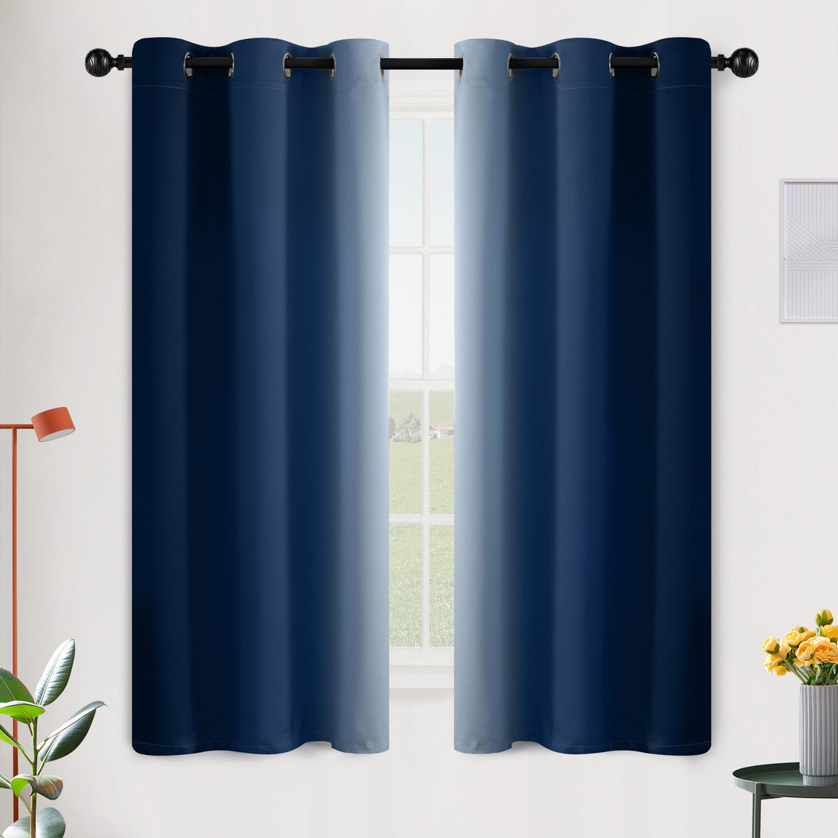 SimpleHome Ombre Black to Grey White Curtains for Living Room 52Wx84L