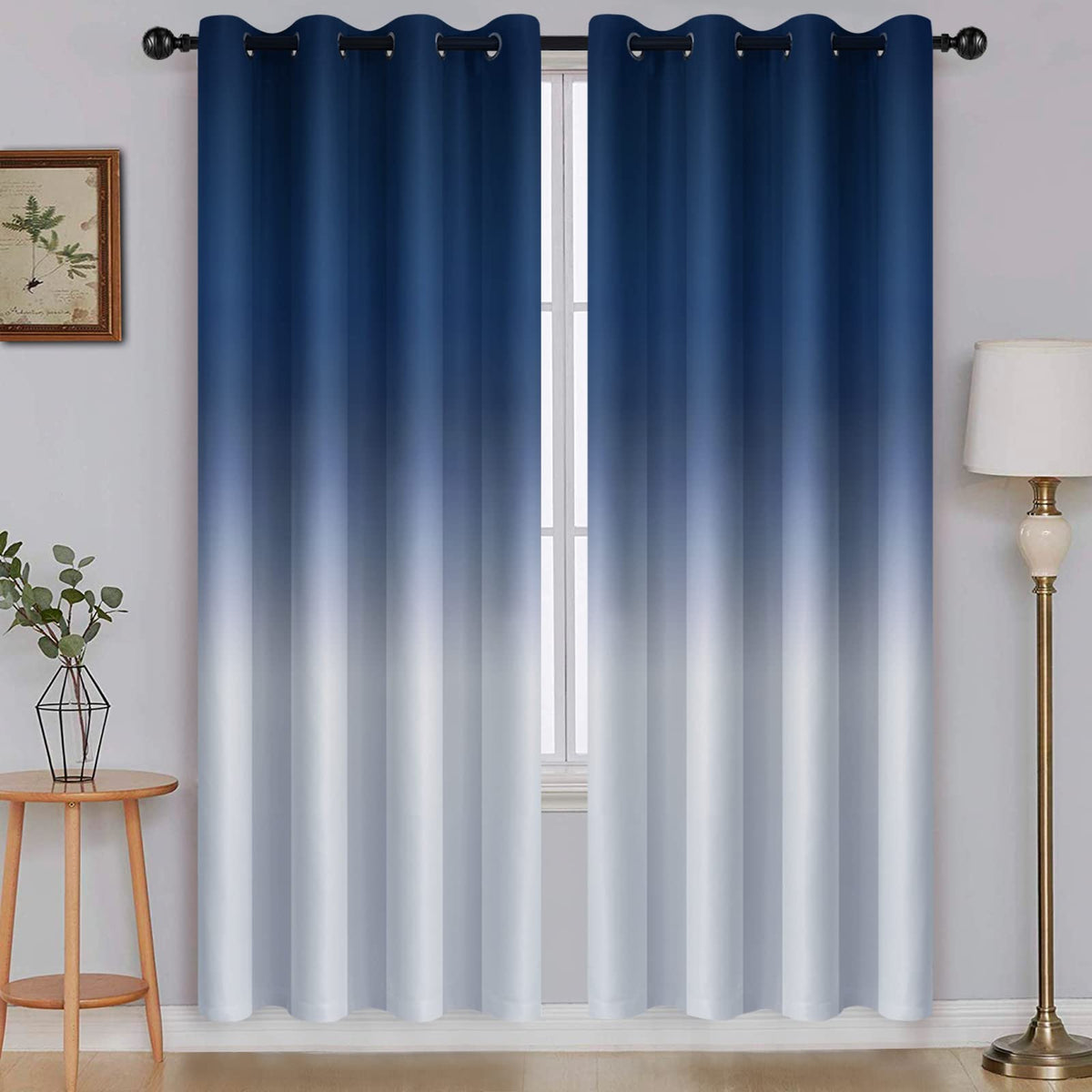 SimpleHome Ombre Black to Grey White Curtains for Living Room 52Wx84L