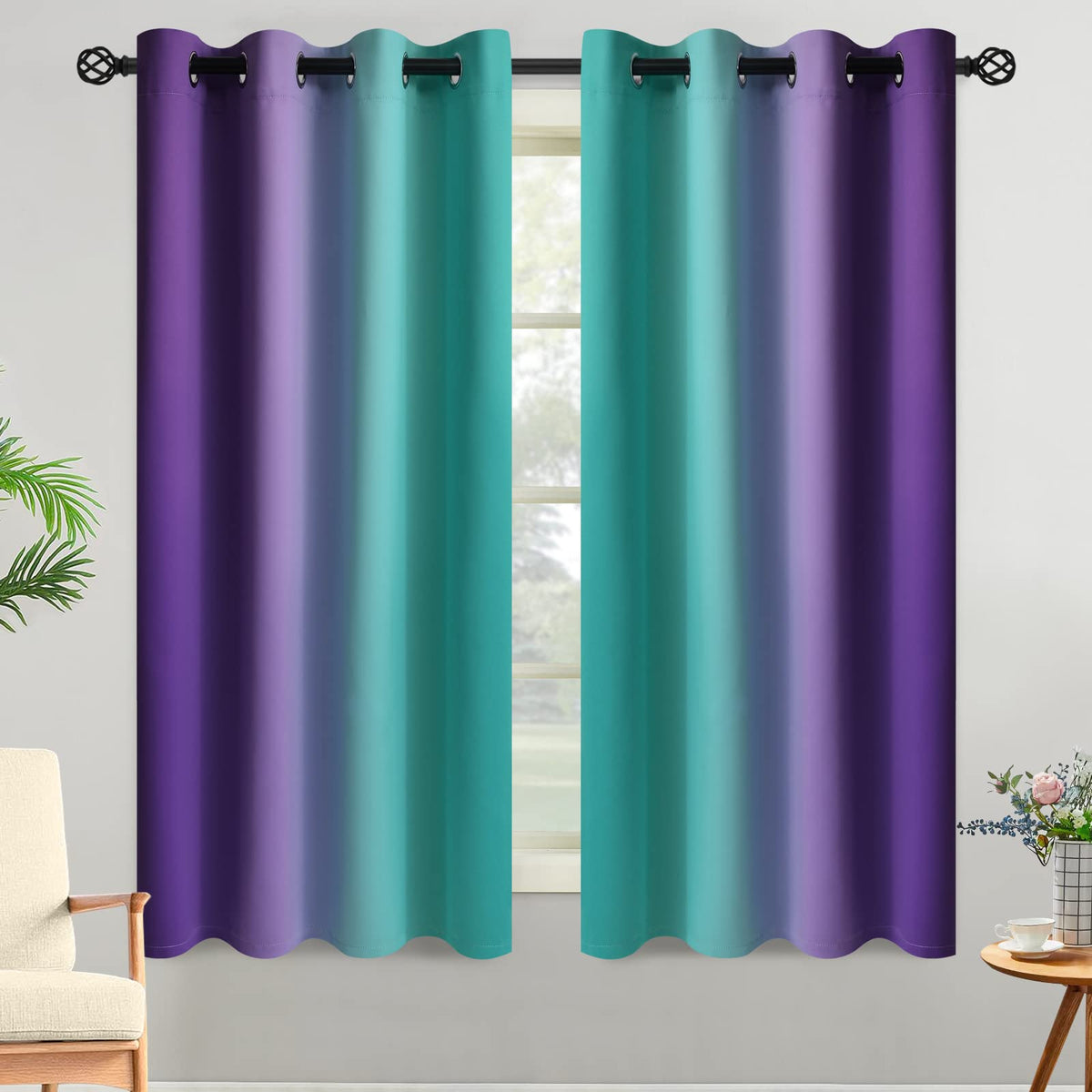 Yakamok Ombre Curtains Blue and Greyish White for Living Room,52Wx84L