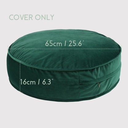 Round Floor Pillow Cover Velvet Throw Seating Pouf Yoga Meditation Cushion Plush Case Reading Room Decor Cover Only (25.6IN, Green)