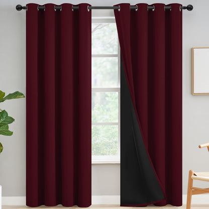 Yakamok Burgundy Red Blackout Curtains 84 inches Long for Bedroom 38" Wide