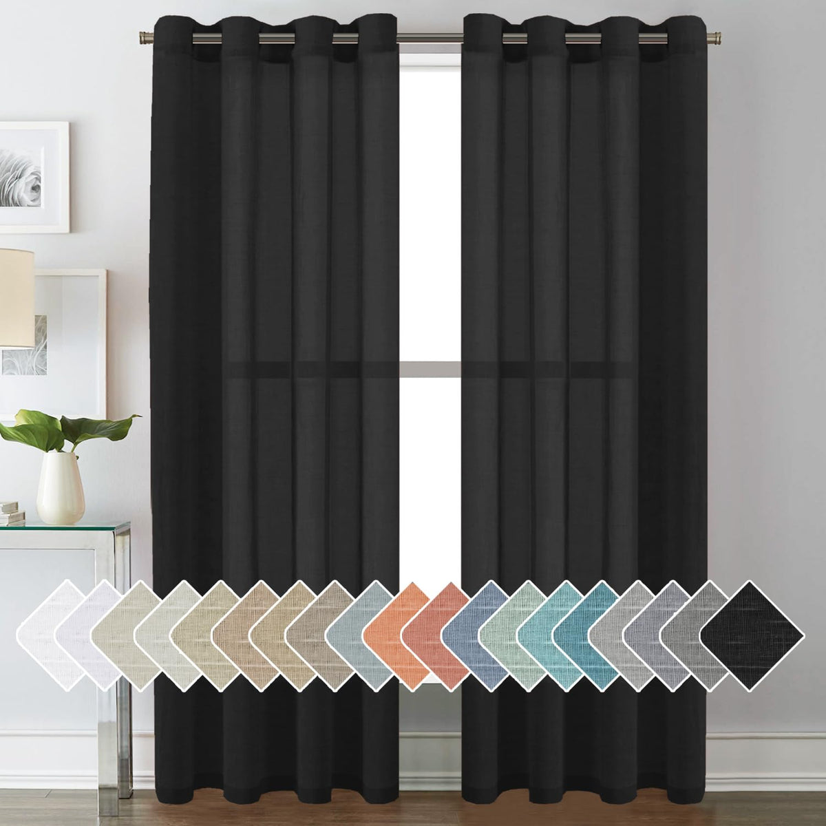 H.VERSAILTEX Natural Linen Sheer Curtains 84" 2 Panels Grommet