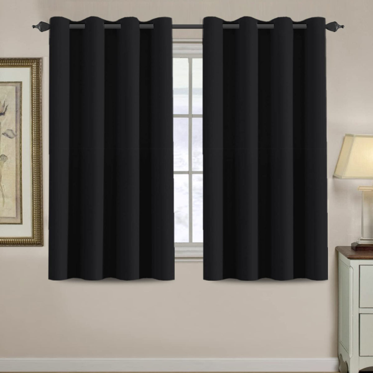 H.VERSAILTEX 100% Blackout Curtains for Bedroom Black Out Curtains 96 inch Thermal Insulated Long Blackout Curtains for Living Room, Energy Saving Curtains for Patio Door Grommet (1 Panel, Jet Black)