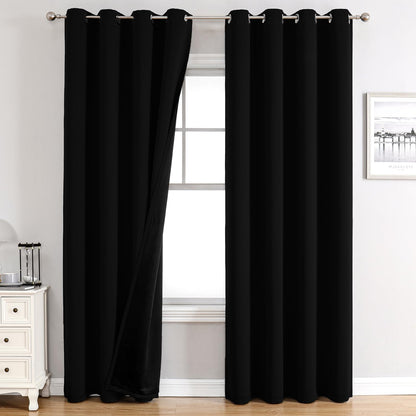 ChrisDowa 100% Blackout Curtains for Bedroom 63 Inch Long with Black Liner
