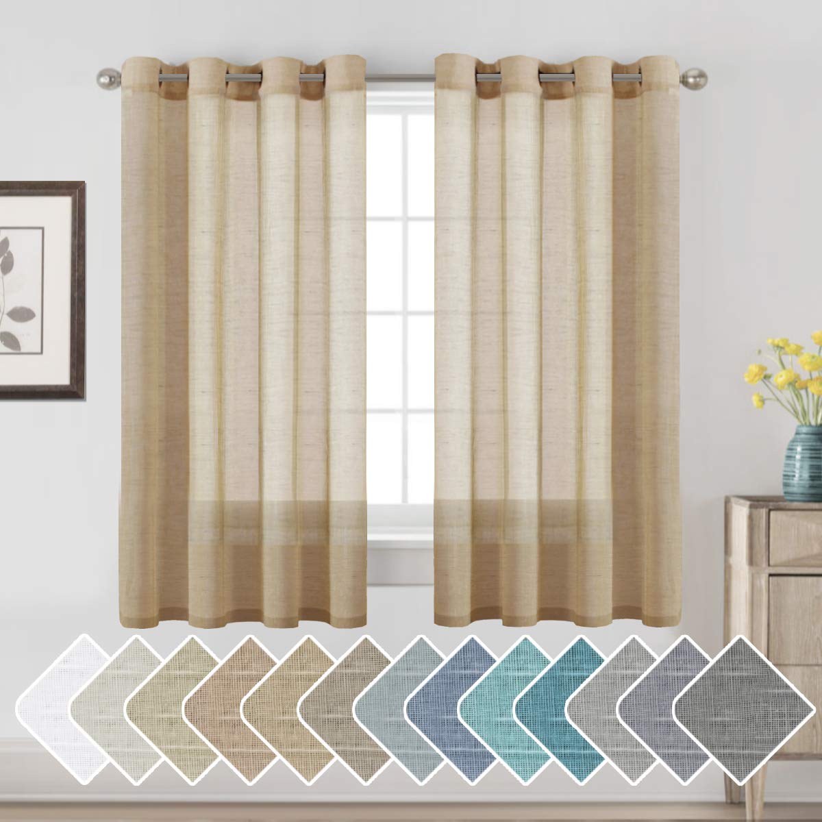 H.VERSAILTEX Natural Linen Sheer Curtains 84" 2 Panels Grommet
