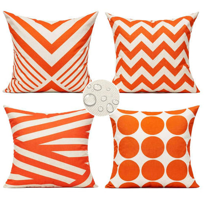 All Smiles Outdoor Waterproof Throw Pillow Covers 18X18 Set of 4,Orange Decorative Cushion Covers Boho Decorations Outside for Patio Furniture Porch Seat Chair Couch Sofa Living Room Geometric