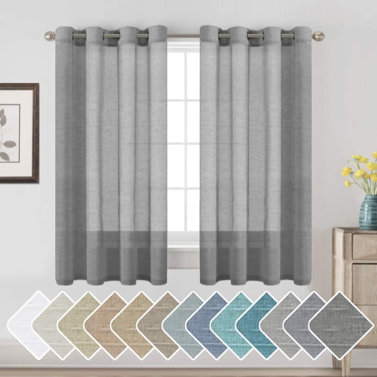 H.VERSAILTEX Natural Linen Sheer Curtains 84" 2 Panels Grommet