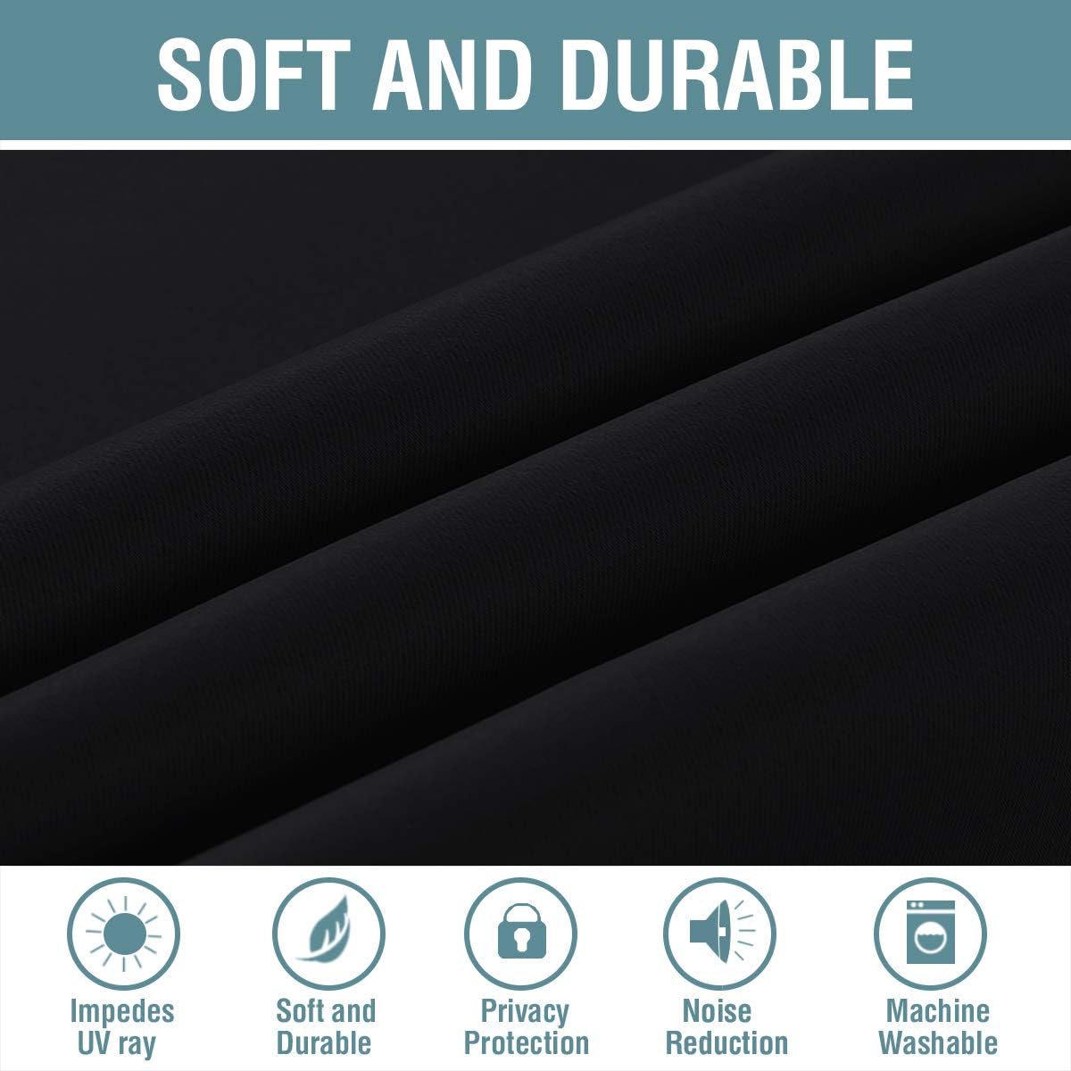 H.VERSAILTEX 100% Blackout Curtains for Bedroom Black Out Curtains 96 inch Thermal Insulated Long Blackout Curtains for Living Room, Energy Saving Curtains for Patio Door Grommet (1 Panel, Jet Black)