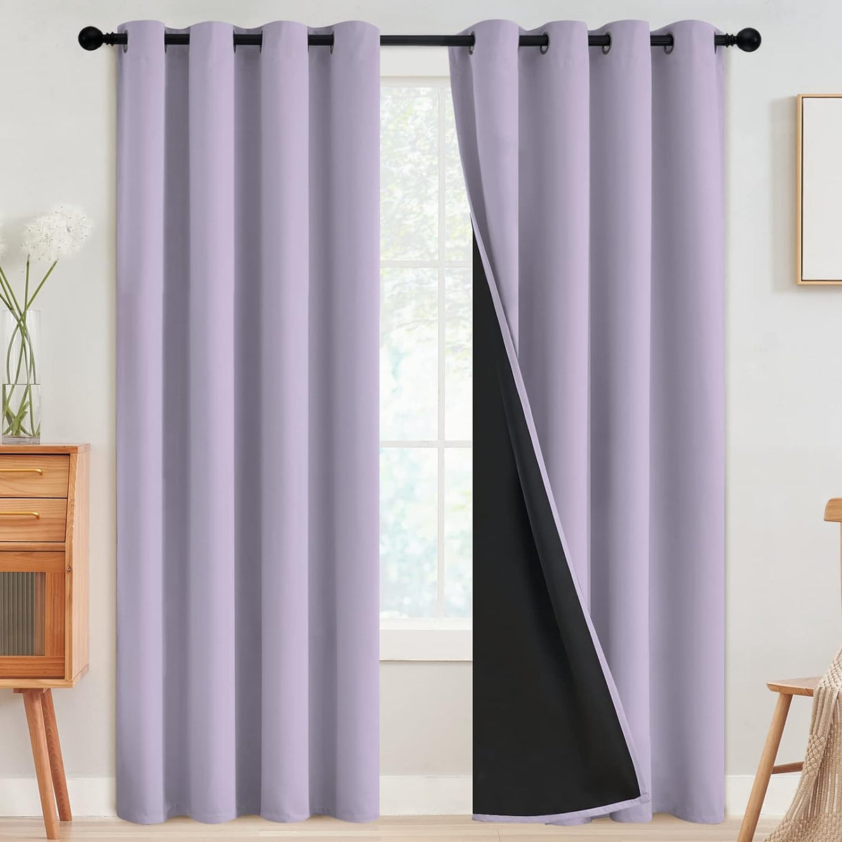 SimpleHome Cream 100% Blackout Curtains Room Darkening Living Room 84 Inch