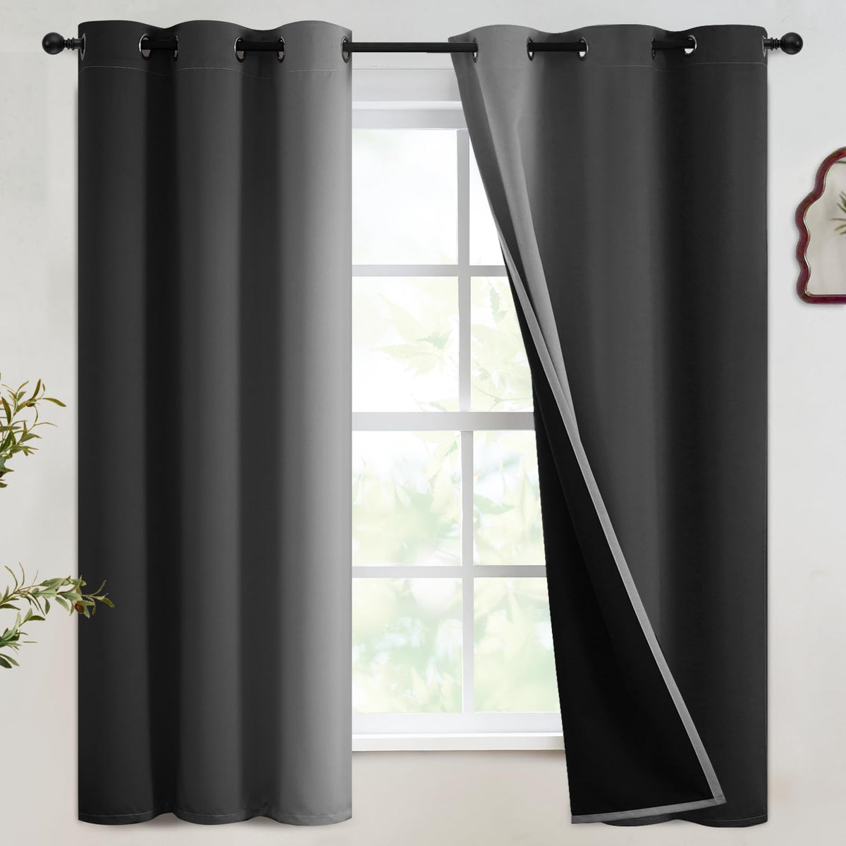 SimpleHome Ombre Black to Grey White Curtains for Living Room 52Wx84L