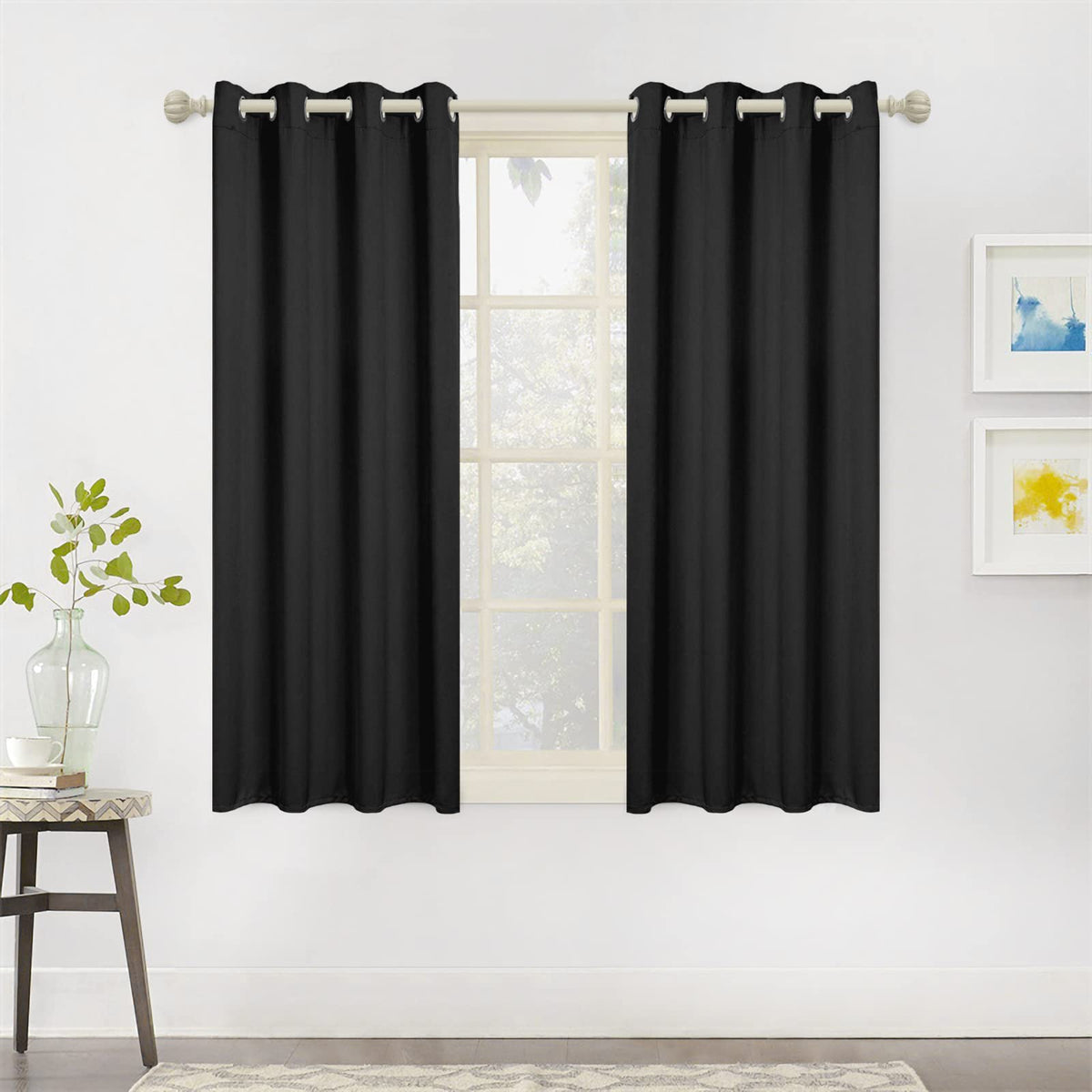 MYSKY HOME Grey Leaf Curtains 63 Inch Length for Bedroom Grommet 2 Panels