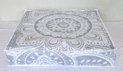 24" Black Gold Flower Mandala Barmeri Large Floor Pillow Cover Cushion Meditation Seating Ottoman Throw Cover Hippie Decorative Zipped Bohemian Pouf Ottoman Pom Pom Cases 24 " square