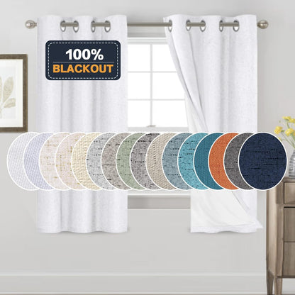 PrinceDeco Natural Linen Curtains 100% Blackout Linen Curtains for Bedroom Full Blackout Curtains 84 Inches Long Living Room Thermal Insulated Light Blocking Curtain Drapes White Backing, 2 Panels