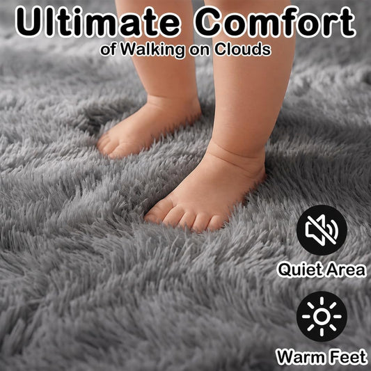Fluffy Grey Rug for Bedroom 4x6, Modern Area Rugs for Kids Room Living Room
