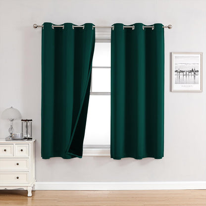 ChrisDowa 100% Blackout Curtains for Bedroom 63 Inch Long with Black Liner