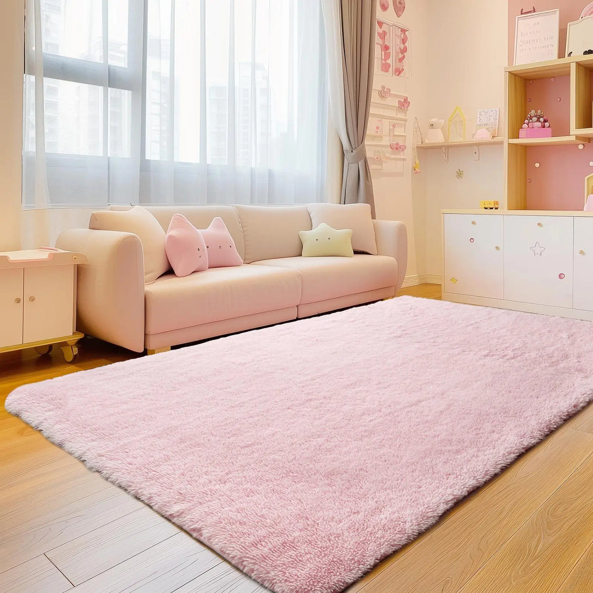 FAMVAL Long Hair Fluffy Home Decor Rug - Super Soft Non-Slip Modern Rectangular Living Room Rug, Cozy Vibes Carpet for Bedroom Nursery