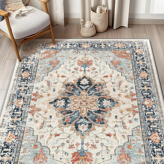 BESTSWEETIE Bohemian Style Cozy Area Rug - Machine Washable, Soft Faux Wool, Non-Slip, Distressed Print - Rugs for Bedroom, Room & House Decor - Easy Maintenance, Various Sizes & Colors for Farmhouse Dorm Use