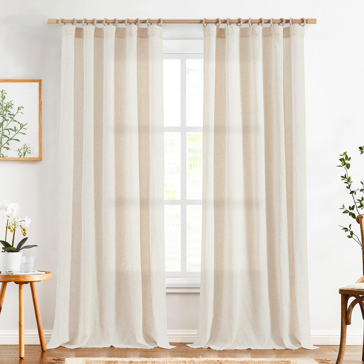 jinchan Linen Curtains Light Filtering Back Tab 50x96 Inch 2 Panels Beige