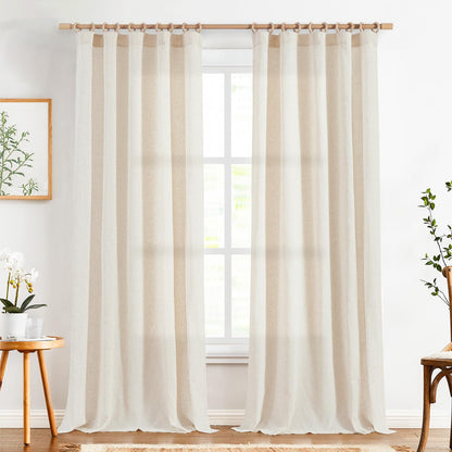 jinchan Linen Curtains Light Filtering Back Tab 50x96 Inch 2 Panels Beige