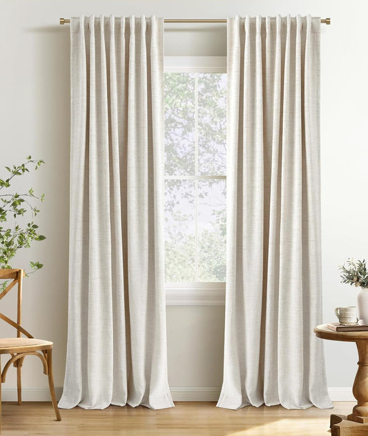 INOVADAY 100% Blackout Linen Curtains for Bedroom 50x84 Inches Cream