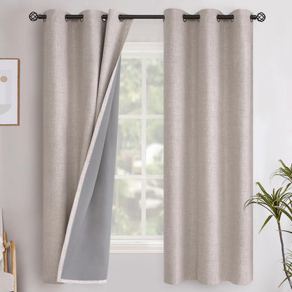 YoungsTex Linen Blackout Curtains 63 Inch Length Bedroom Beige Darkening