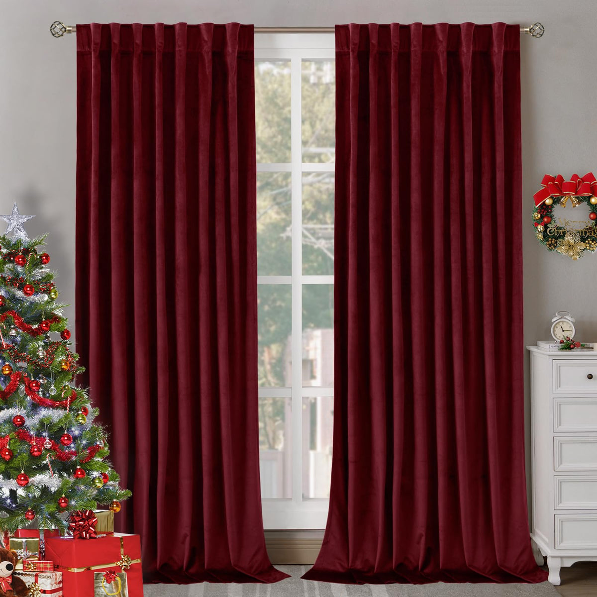 BGment Olive Green Velvet Blackout Curtains 52 x 84 Inch Length, 2 Panels
