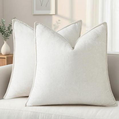 decorUhome Chenille Beige Velvet Throw Pillow Covers 18x18 Set of 2